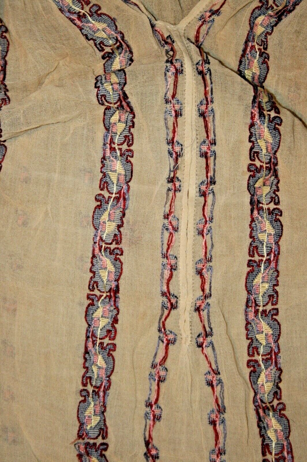 Vtg Silk Embroidered Hungarian Romanian Chiffon Gauze Sheer Peasant Blouse Boho