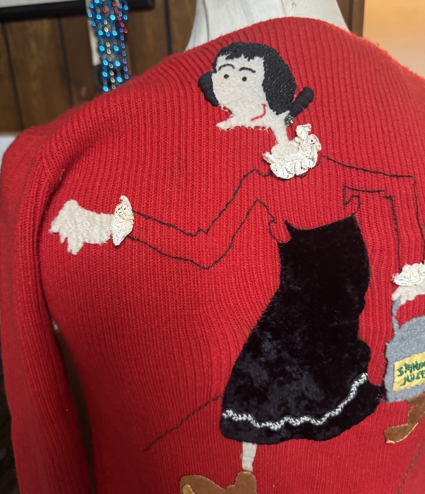 Vintage Olive Oyl Popeye Red Sweater Small – Spinach Juice Homemade Sewn