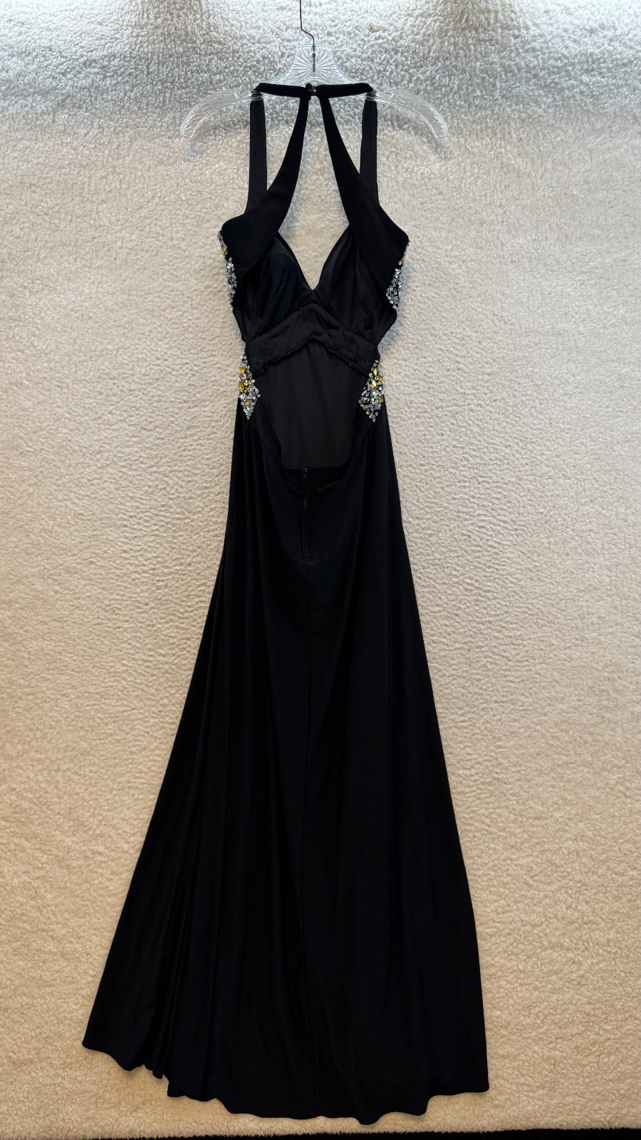 Y2K Vintage Prom Dress 10 Large Black Rhinestone Backless Maxi Formal Cocktail
