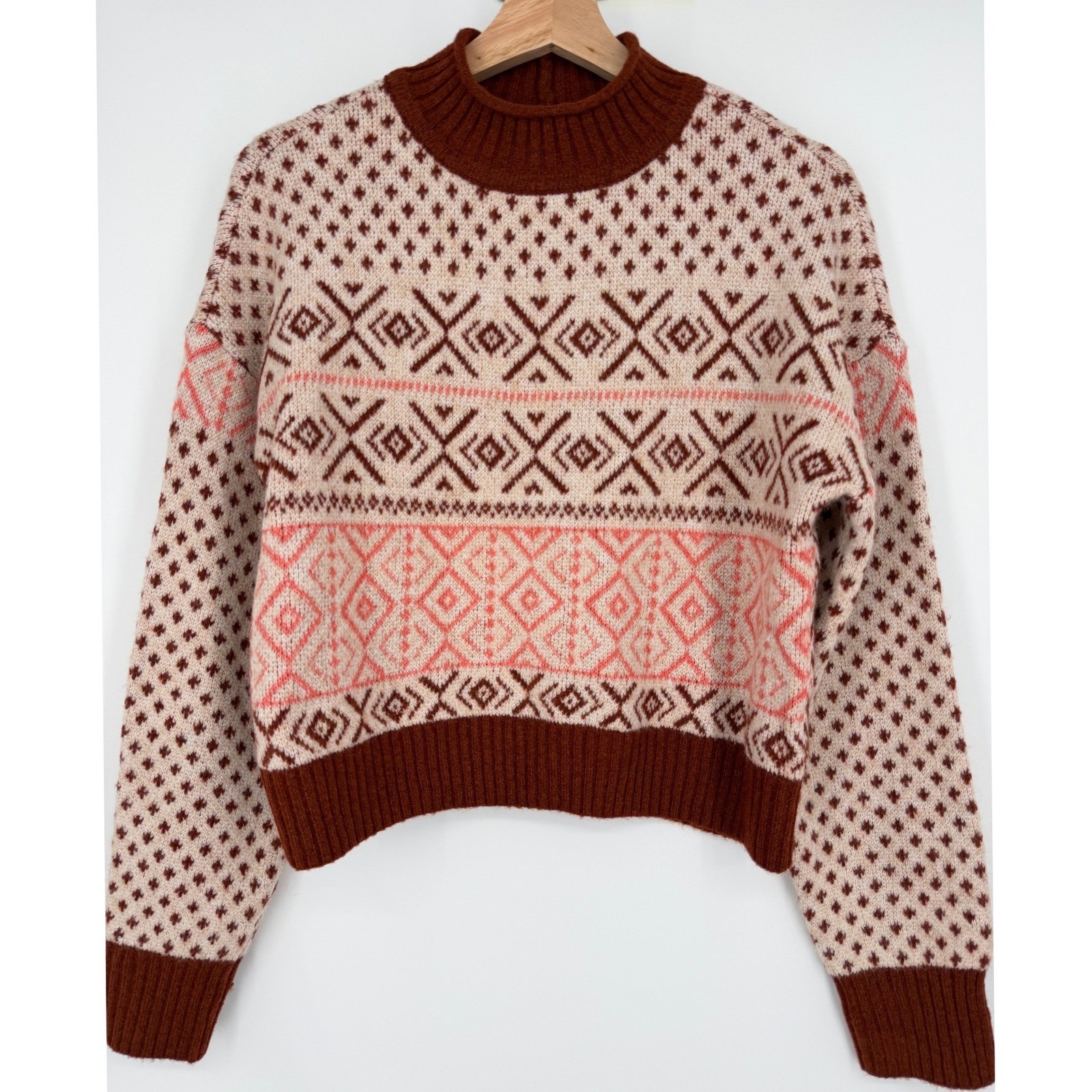 New American Eagle Crop Retro Fair Isle Sweater Size S