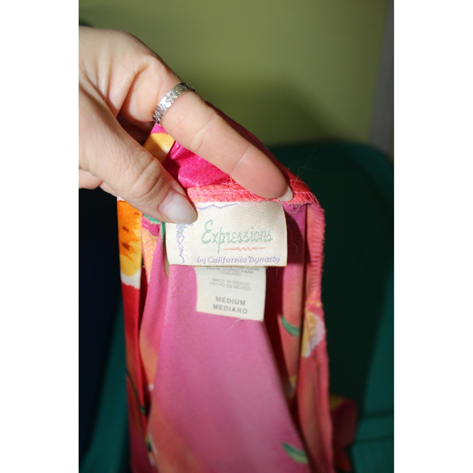 VTG Expressions California Dynasty Pink Floral Satin Robe Nightgown Set S/M