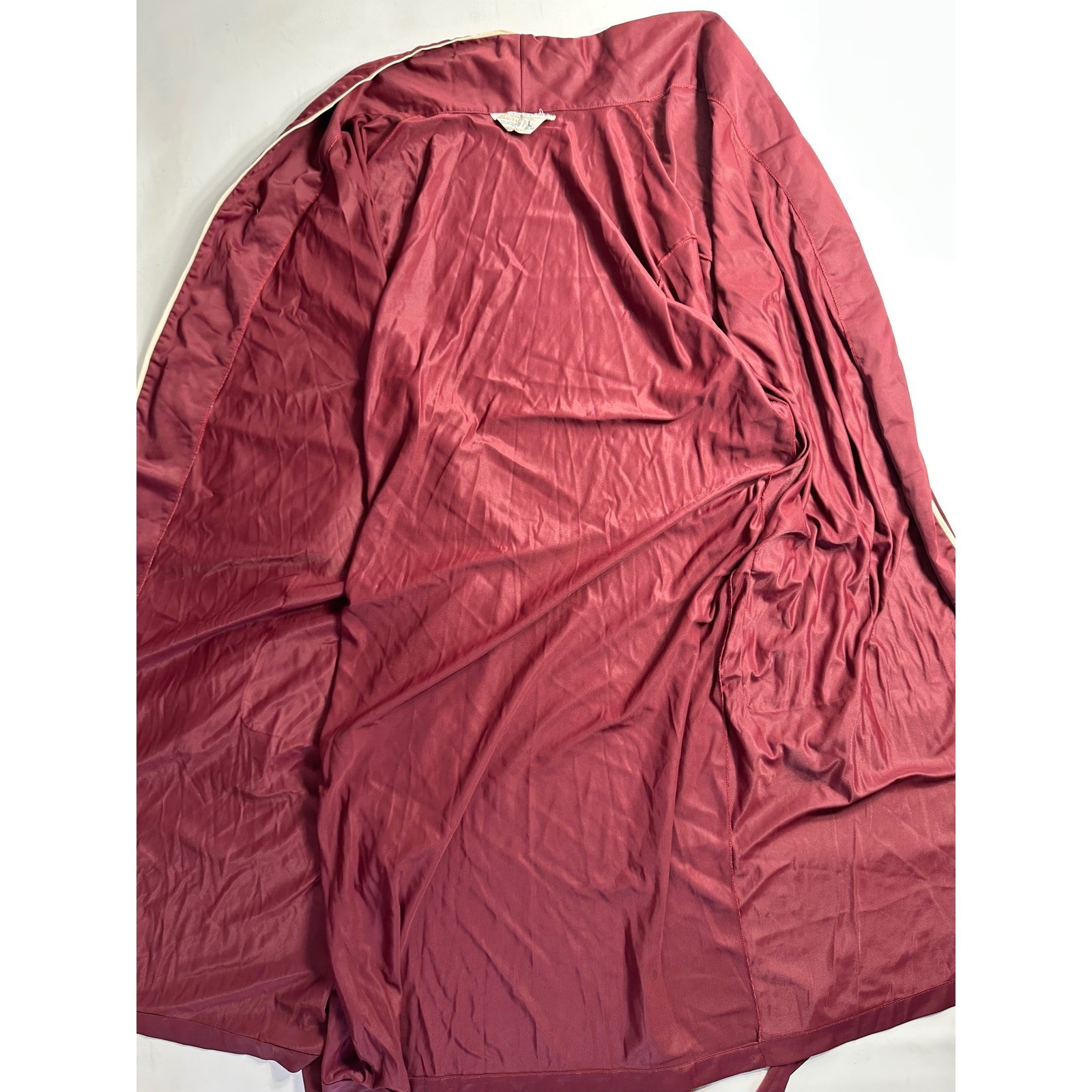 Vintage Towncraft JCPenney Burgundy Nylon Tricot Wrap Robe White Piping Large
