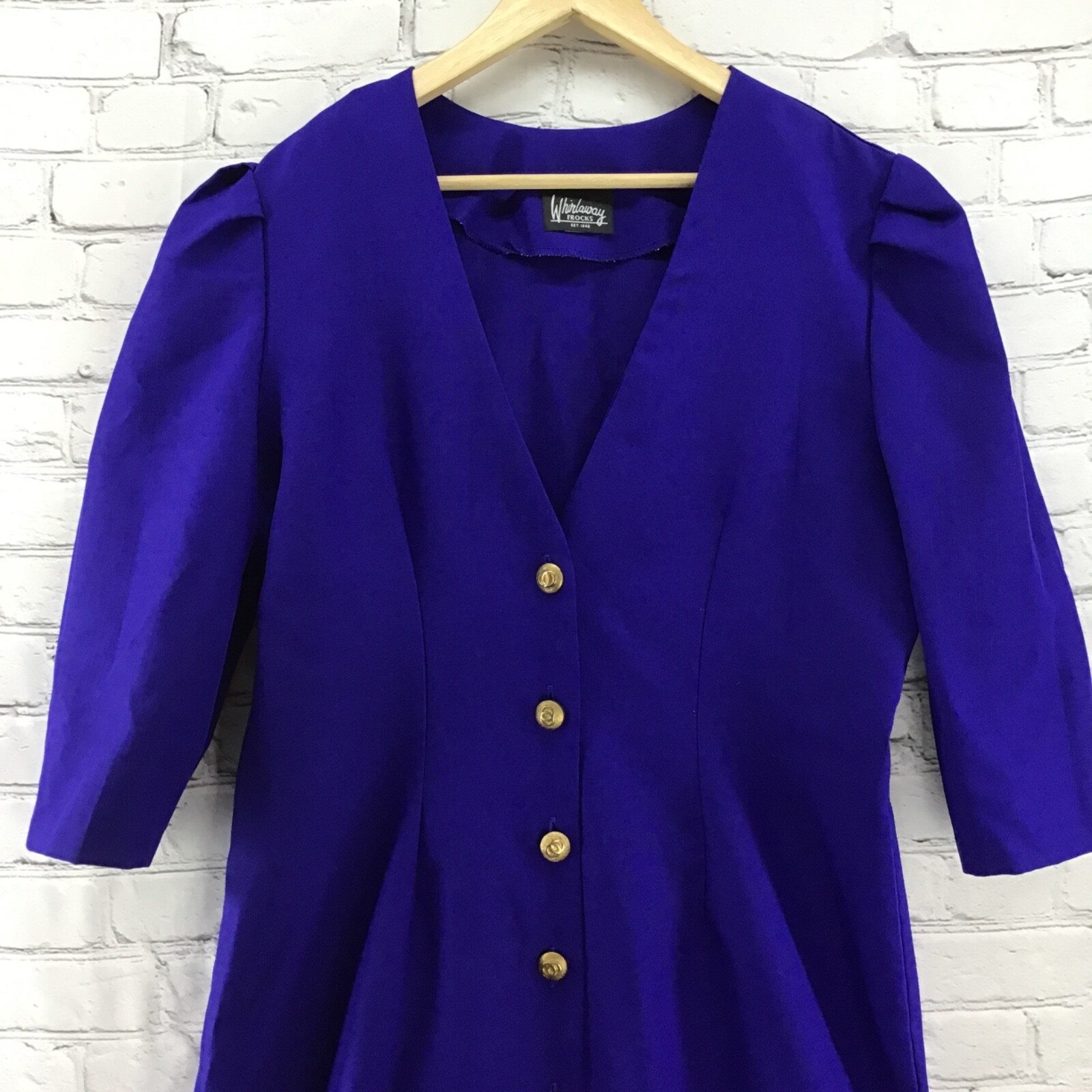 Whirlaway Frocks Vintage 80’s Dress Sz 16P Petite Royal Blue Metal Buttons Flaws