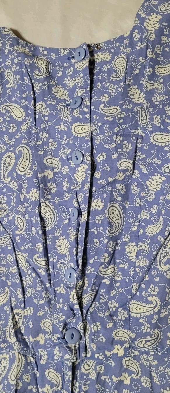 Vintage ’80s ED Michaels Dress Size 10 Blue Tea Garden Floral Dress