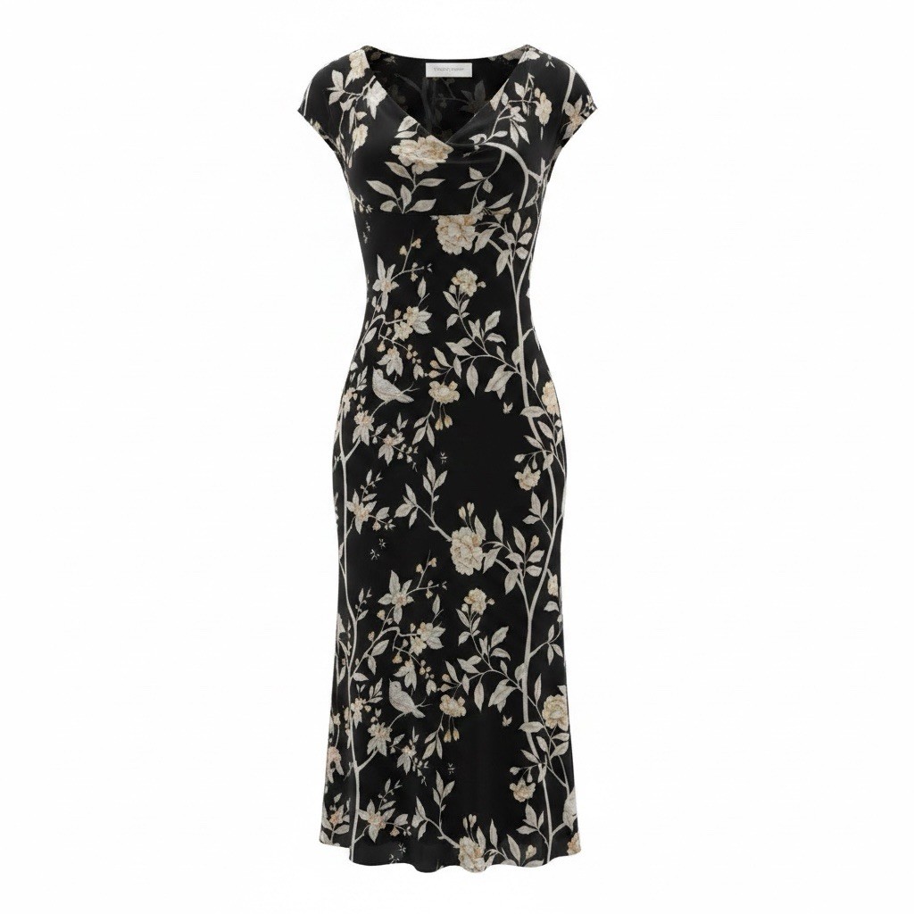 EMANUEL UNGARO MADE IN PARIS SILK SHEER Y2K Floral Mid Length Dress Sz 6 Vintage
