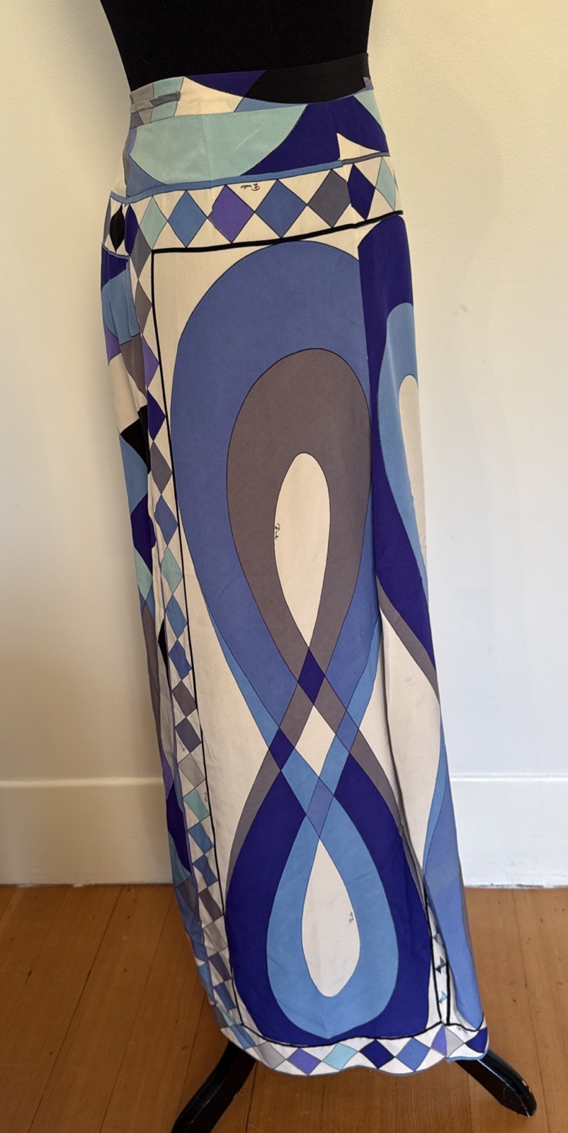 Vintage Emilio Pucci Silk Blend Maxi Skirt “Onde Wave” Pattern XS