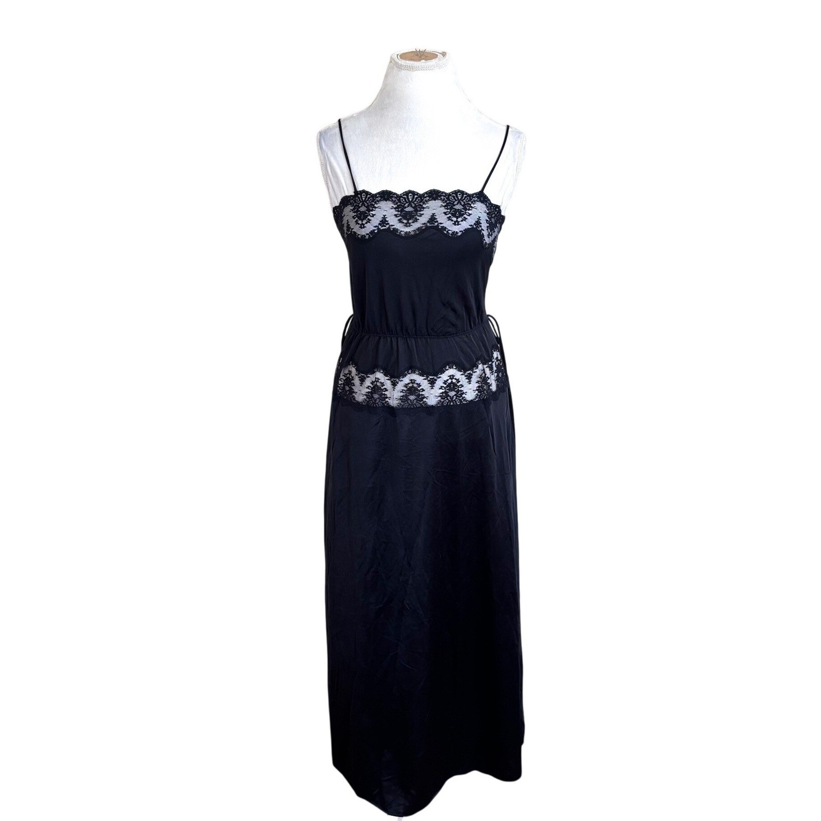 Ralph Montenero Vintage Romantic Lace Gown Slip Dress Small Black Whimsigoth