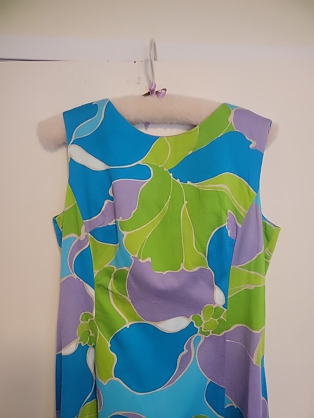 Vintage 90s Norma Maier’s Hawaiian Dress Cotton Med Green Blue Purple