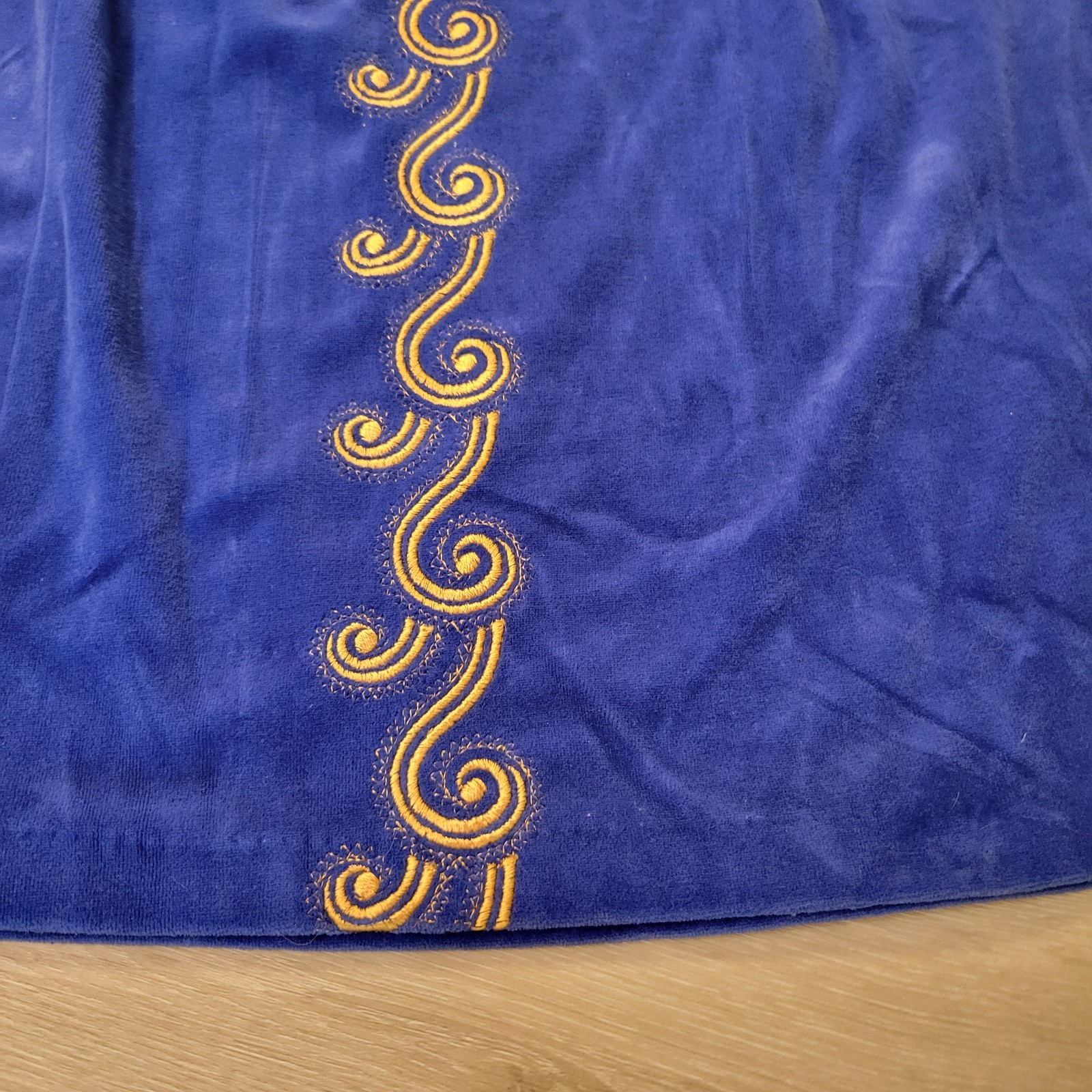 VTG Ariel Keyloun Blue Gold Embroider Robe Zip Front House Coat PJ Wear Sz Lg