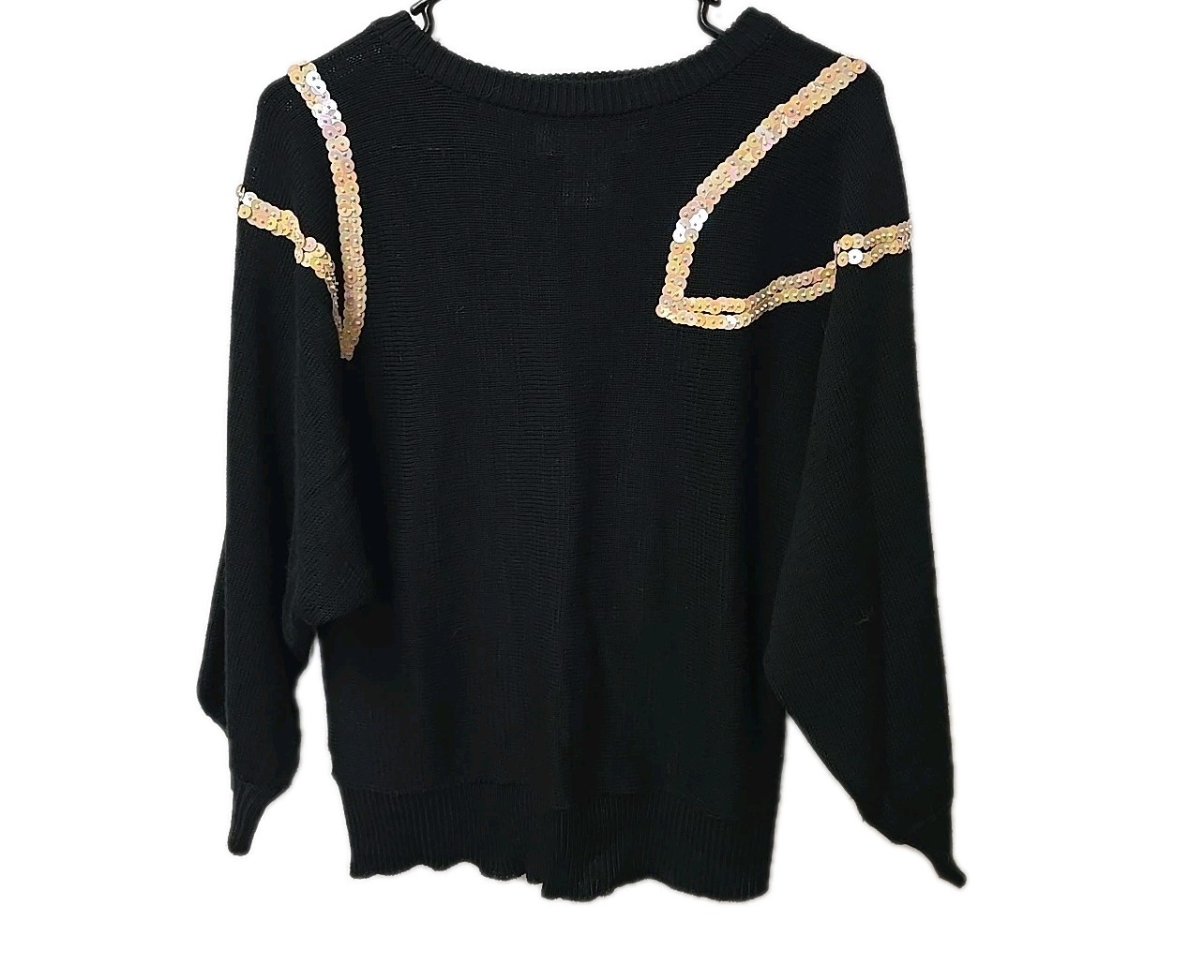 Vintage Yves Venet 80s Black Batwing Sweater Iridescent Sequins Size 42/44 L/XL