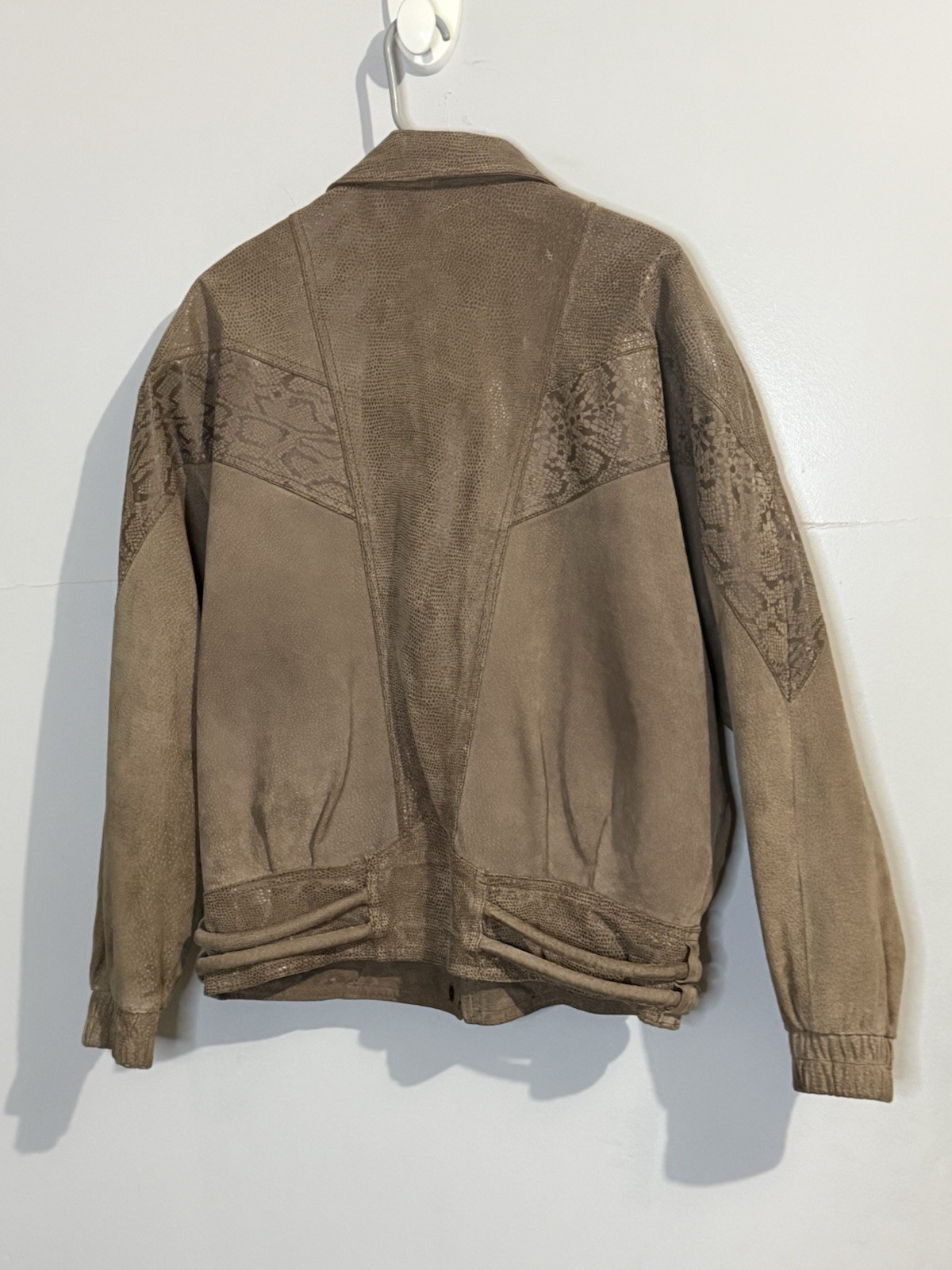 G-111 Vintage Tan Gray Leather Suede Snakeskin 90s Bomber Jacket Women’s Size M