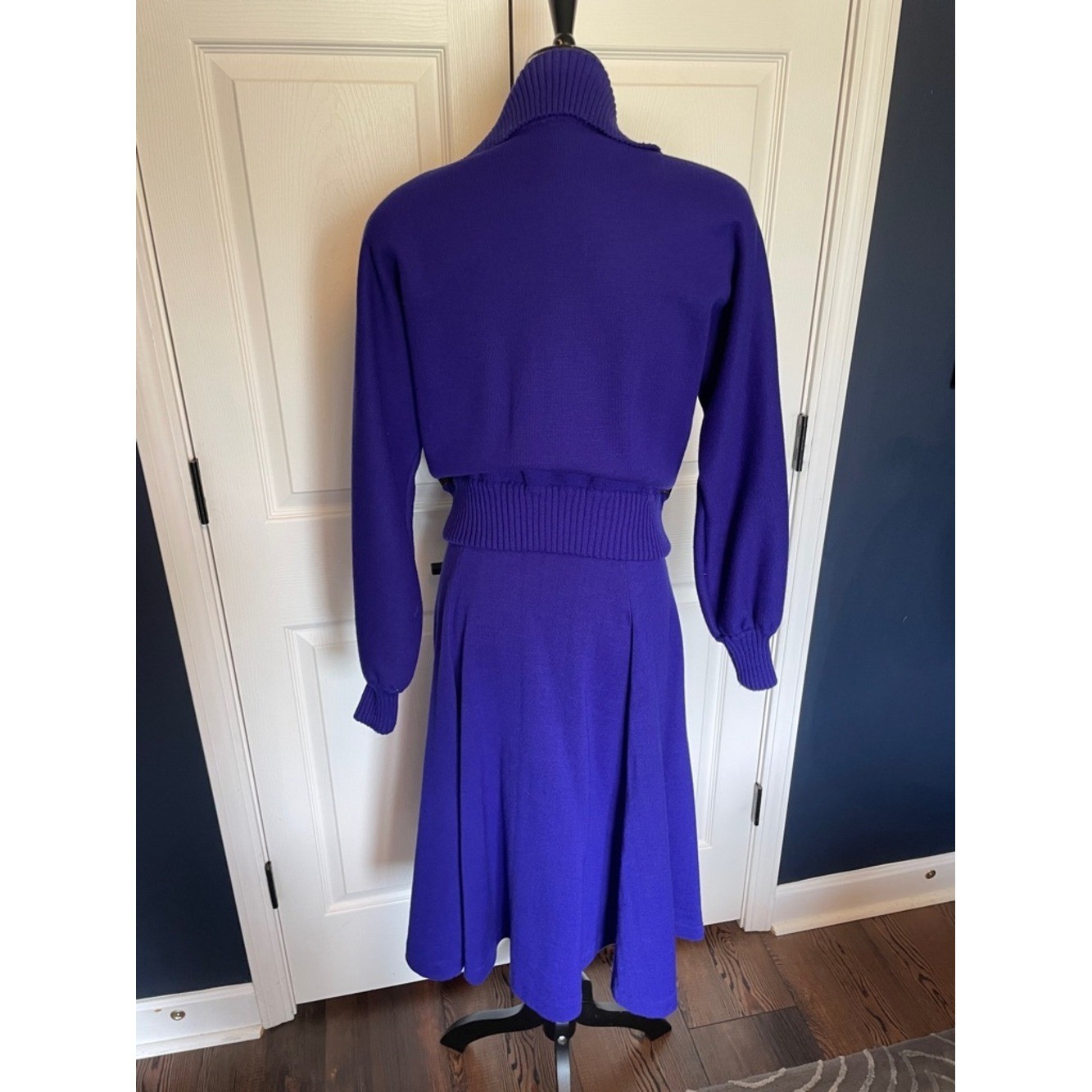 Vintage Claudia S. Drees Violet Knit Midi Skirt & Cardigan Set Size Small
