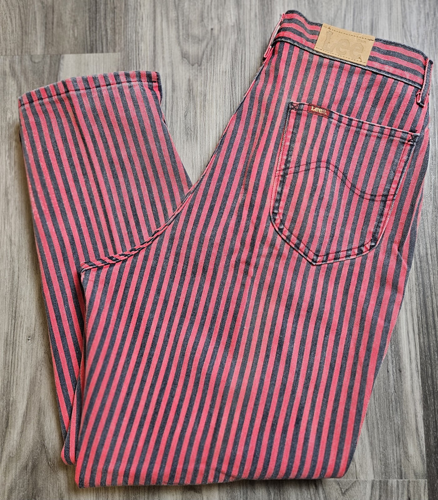 NOS 80s/90s Lee Red&Black Hickory Railroad Striped Women’s Jeans 32×27.5 VTG