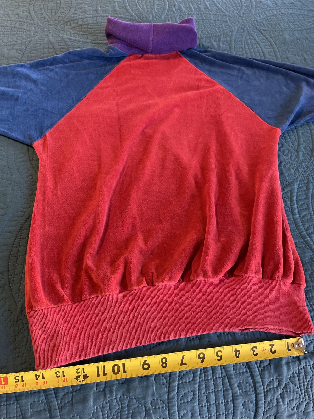 Hippie 80’s Woman’s Velour Tunic Pullover, Turtleneck, Long Sleeve, Color Block