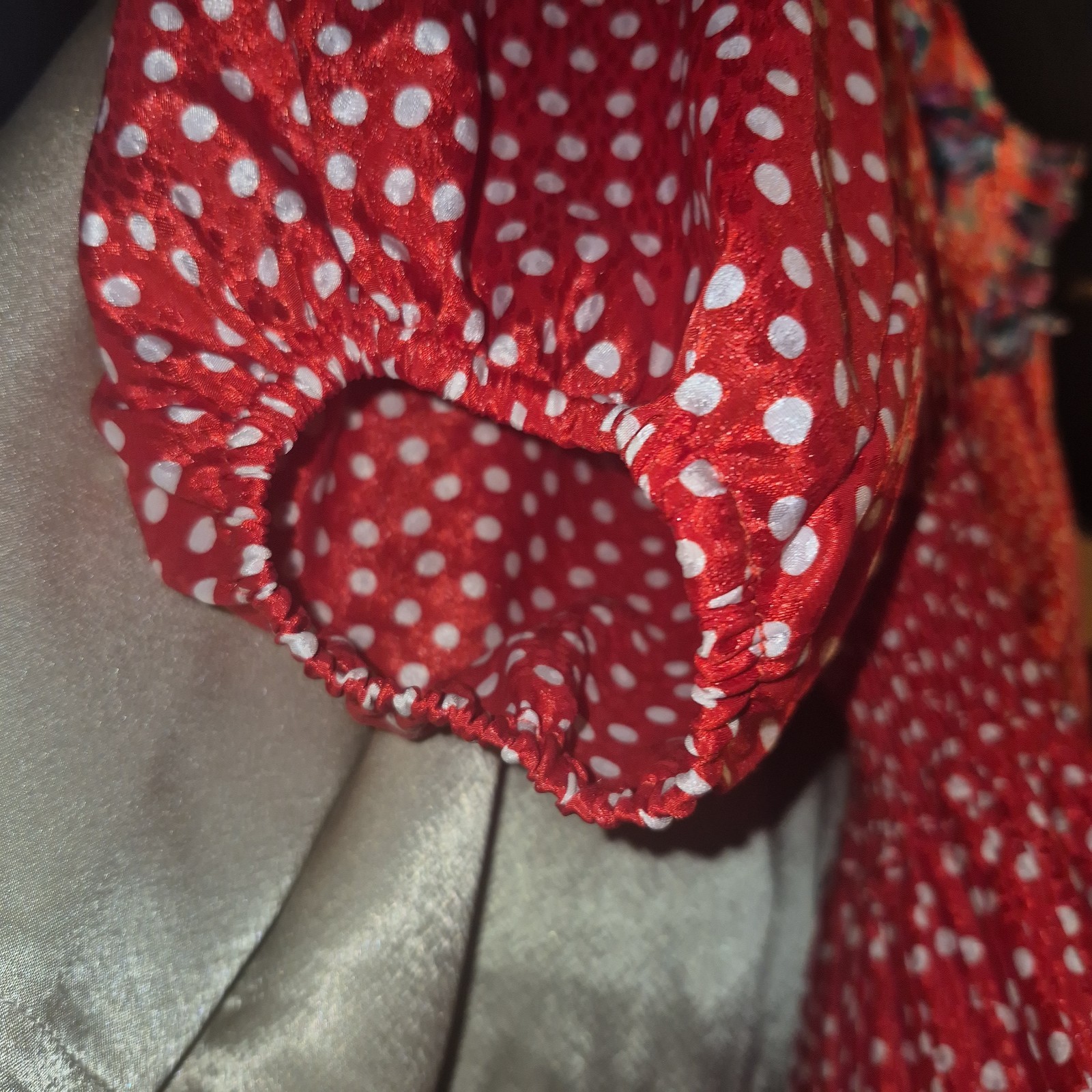 VTG 80s Susan Freis Red Polka Dot Maxi Dress Smocked Waist Puff Sleeve Medium M