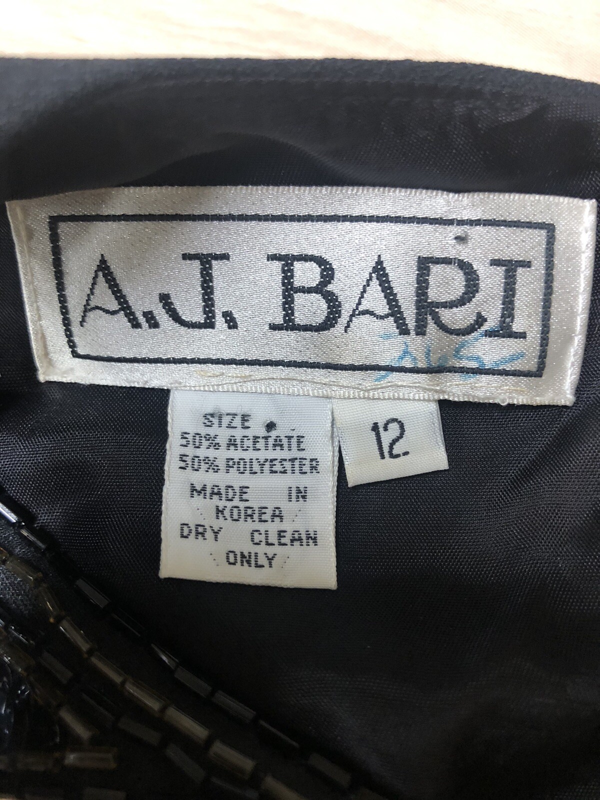 Damaged Vtg 1980s A.J. BARI Black Gold Metallic Trim Cocktail Dress Sz 12 NWT