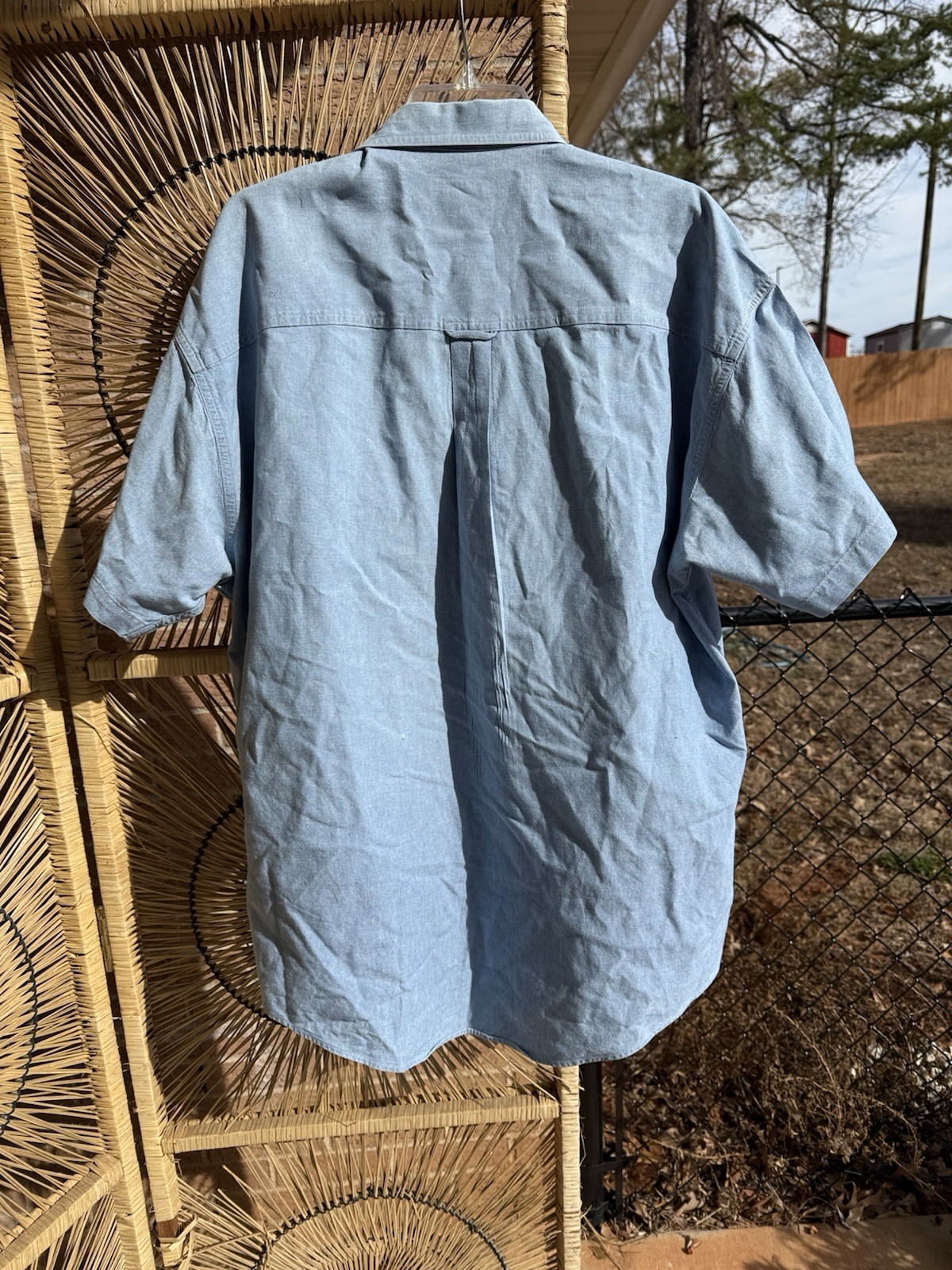 Vintage Ralph Lauren Chaps Blue Chambray POLO Crest Pocket Short Sleeve Shirt L