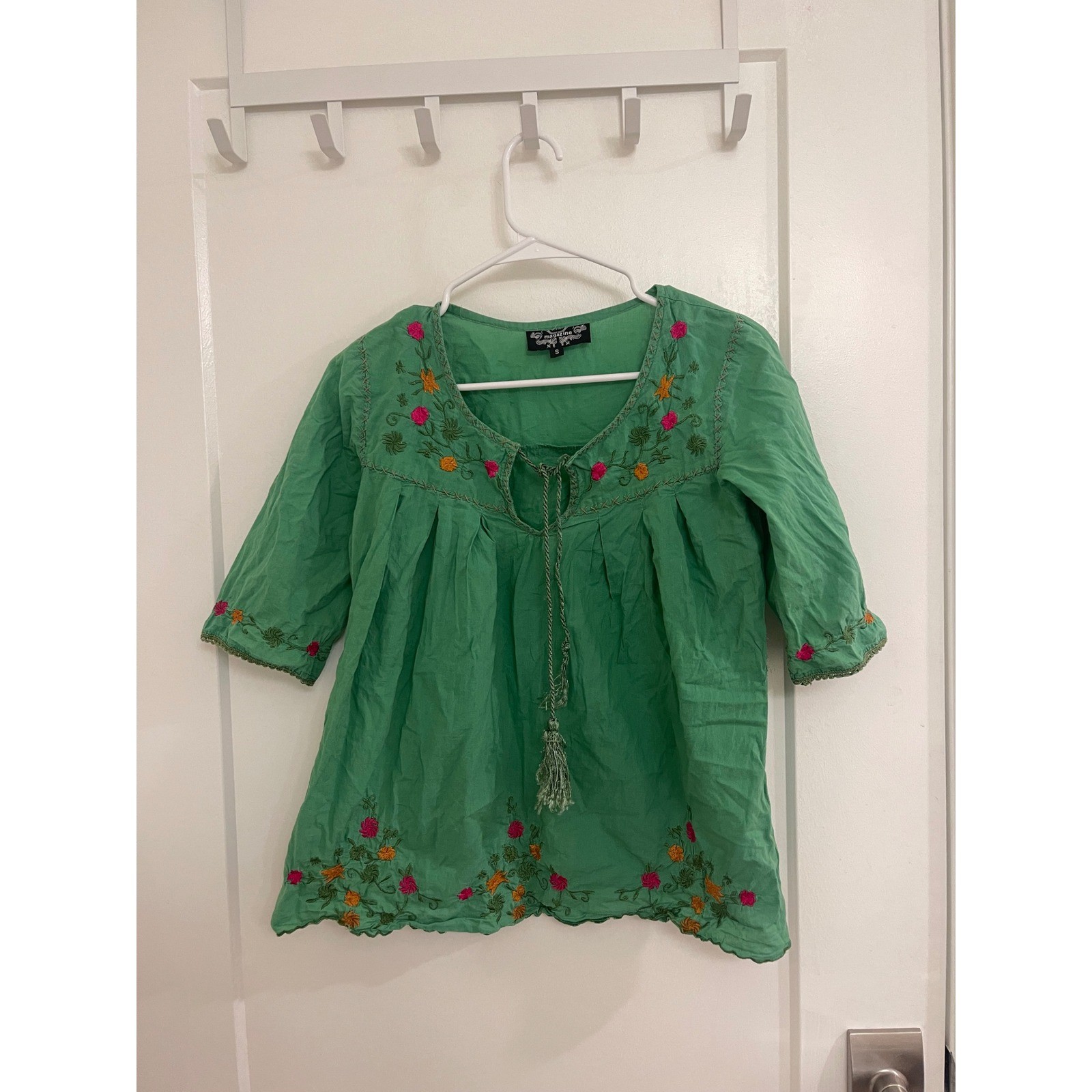 Vintage Y2K Cottagecore Boho Green Embroidered Blouse Indie