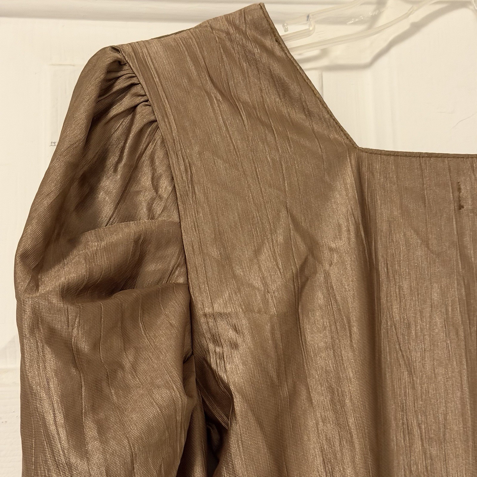 Vintage 90s Made in Japan CREA Bronze Gold Micro Pleated Metallic Top Blouse S/M