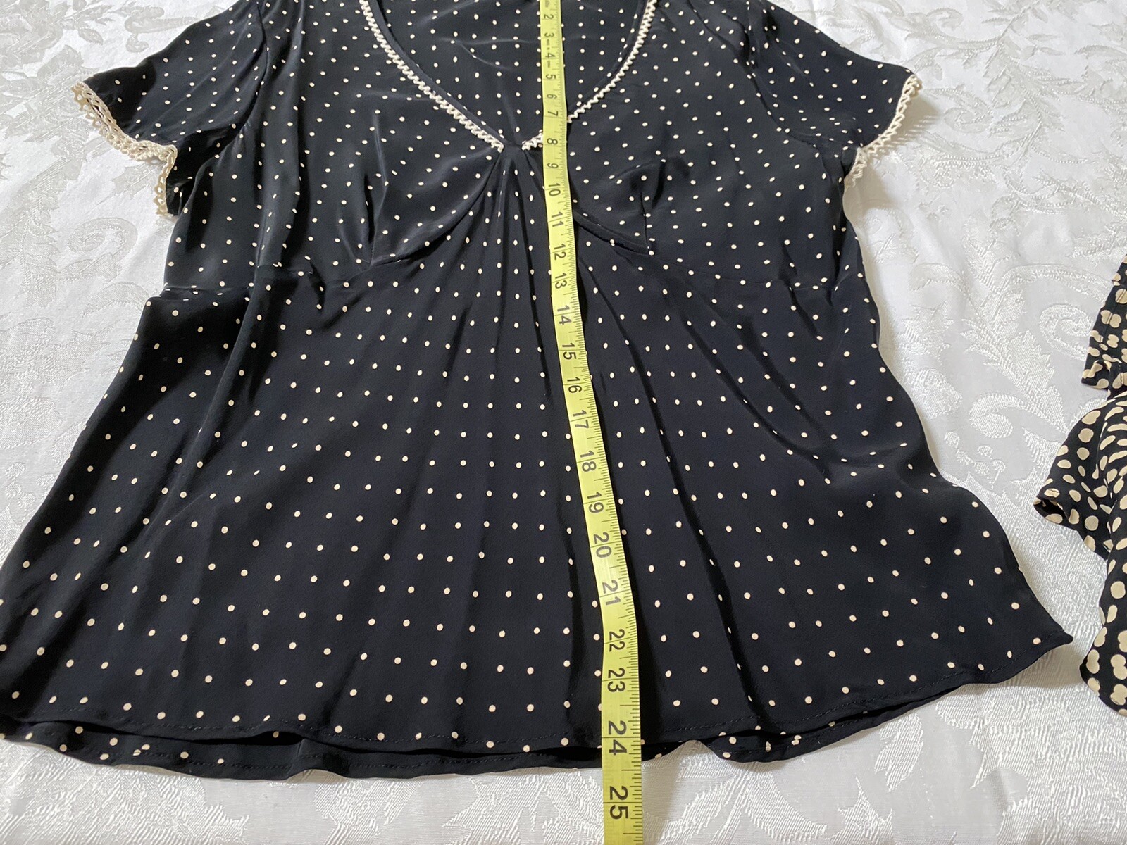 Vintage Tessuti Women L Rayon Top And Skirt Set Crocheted Polka Dots USA #289