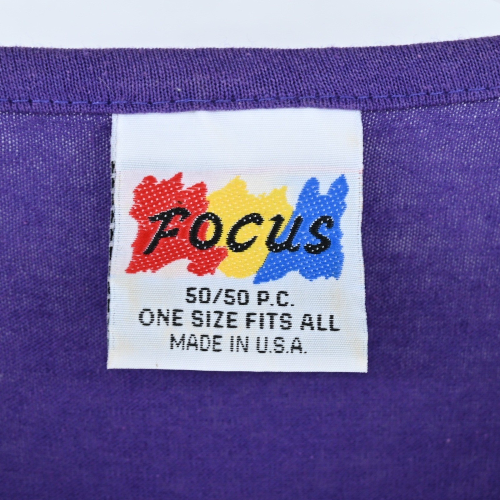 VTG Focus Puff Paint Hand Painted Floral Purple Shirt Womens One Size 90s USA