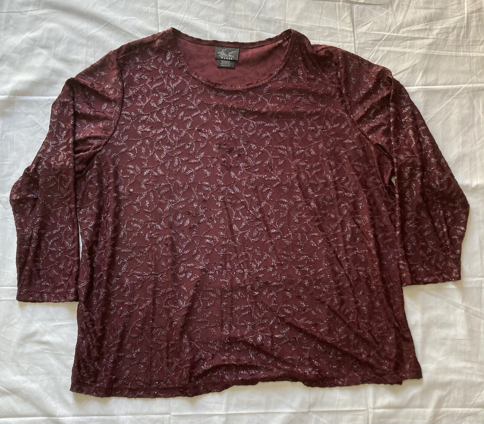 Vintage Women’s Kathie Lee Sparkling Pattern Maroon Blouse Top Size 26/28 3X