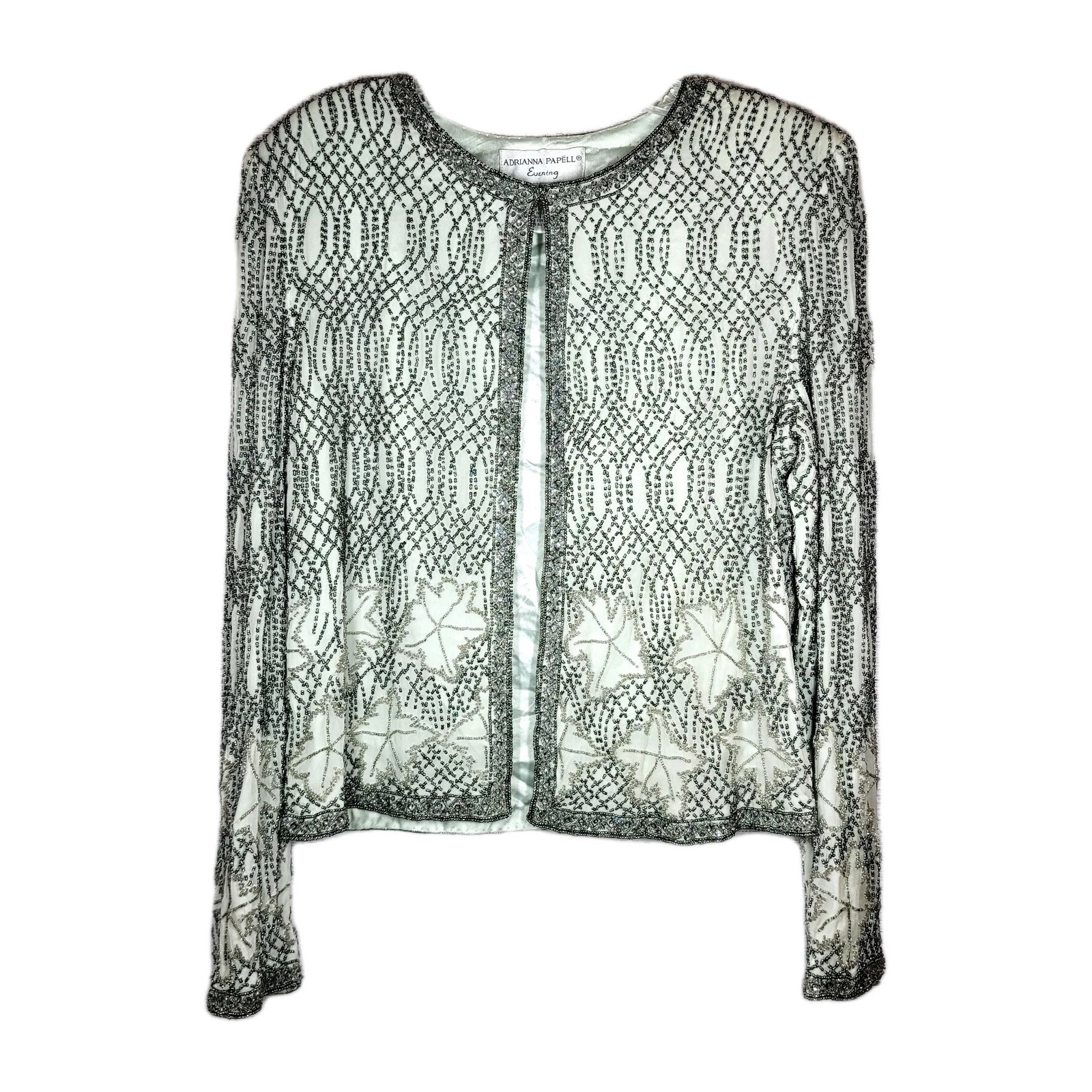 Adrianna Papell Evening Jacket 100% Silk Intricate Crystal Beaded Womens NWT