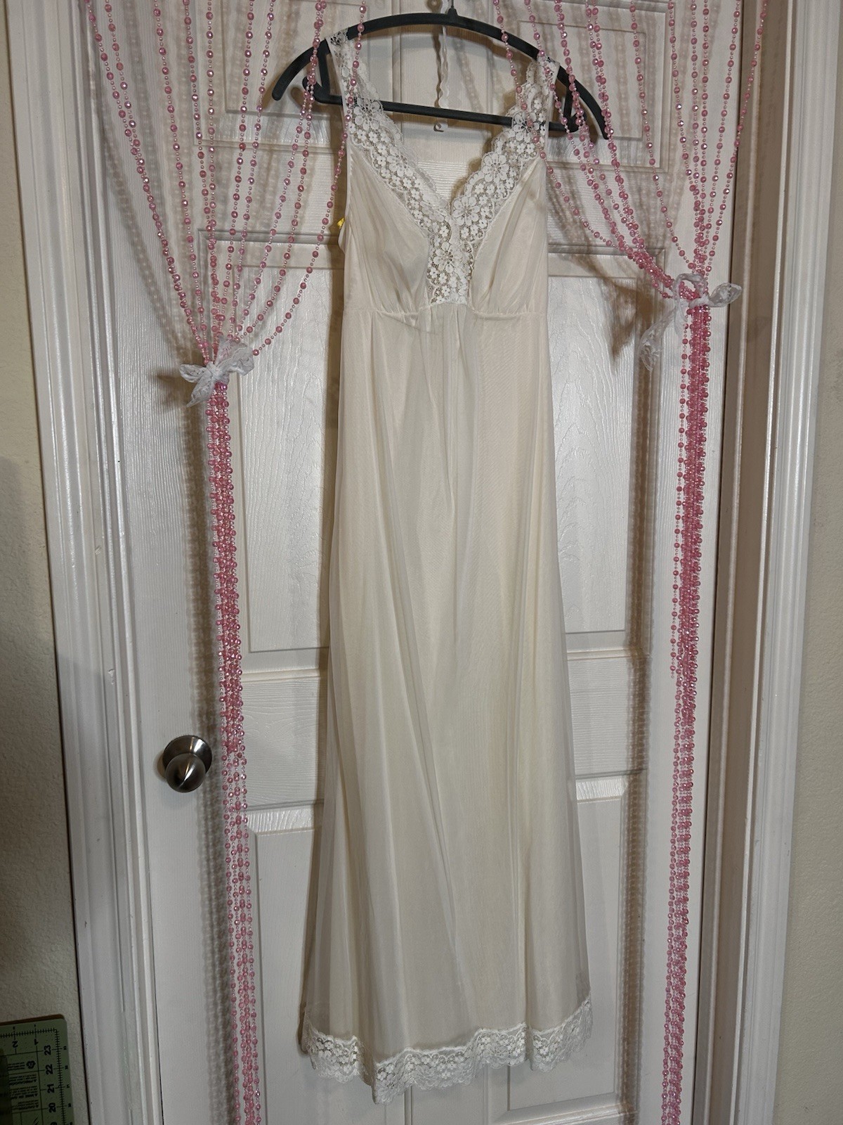 Vintage Vanity Fair, USA Made. Floral Lace Slip Dress Size 34 With Ribbon Belt