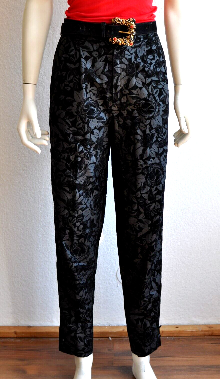 Roberto Cavalli Leather Jeans Pants Pleated Floral Vintage 80s 90s S 34/36