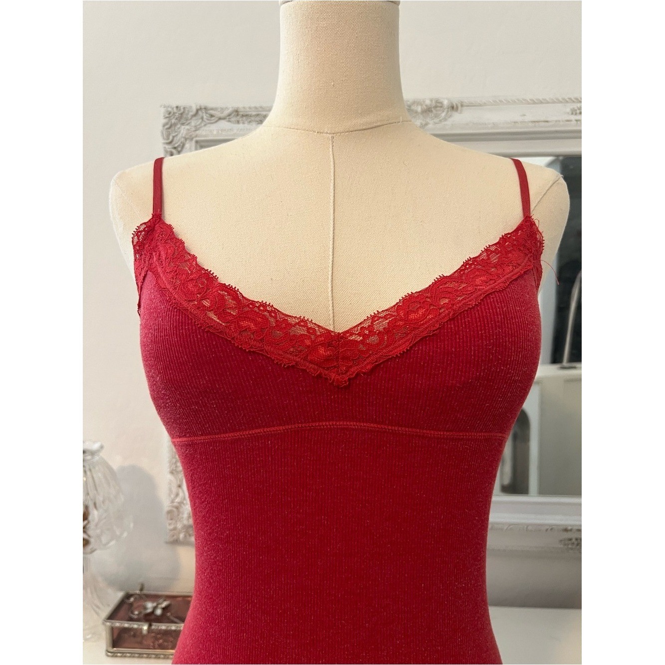 vintage victoria’s secret pink red lace babydoll cami tank top