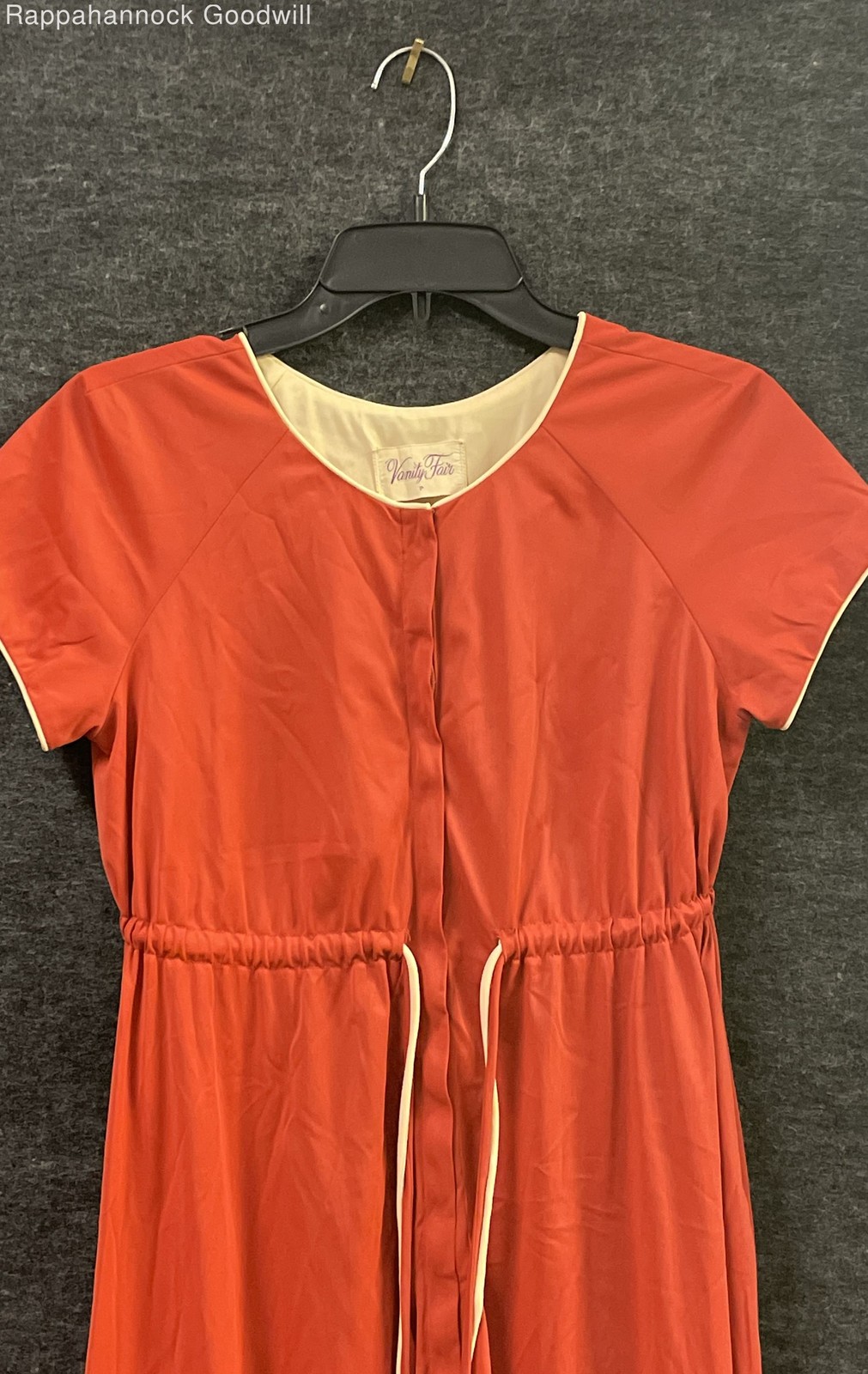 Vintage 70s Vanity Fair Women’s Orange Nylon V-Neck Maxi Loungewear Dress Sz P