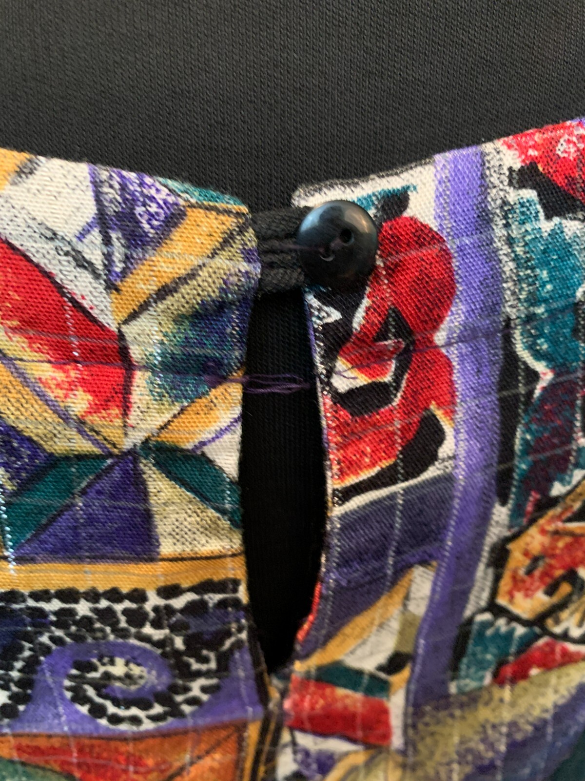 Vintage 90’s Multi Color Multi Pattern Rayon Top- 16, Purple Yellow Red Metallic