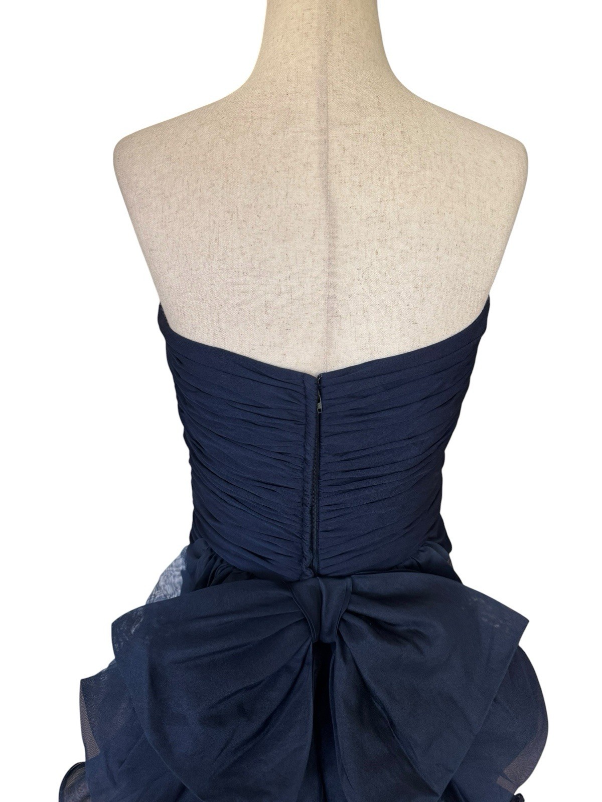 Vintage 70s 80s Jill Richards Strapless Navy Ruffle Bow Maxi Evening Dress Gown