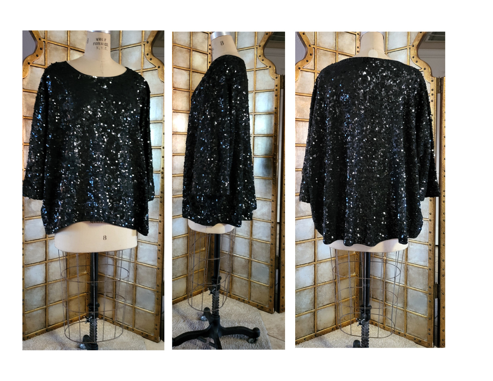 Vintage 1980s Donna Karan evening oversize top 30 inch long 32 inch flat.