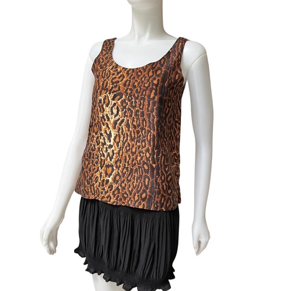Vintage 90s Express Silk Leopard Print Tank Top XS Office Siren Mob Wife Chic