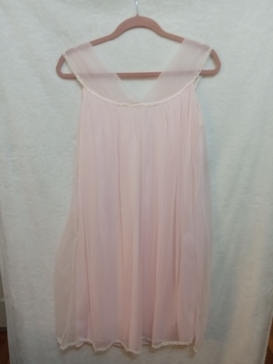 Vintage Ballet Pink Sheer Piegnoir Set Nightgown Robe Lace Trim Medium 1960s