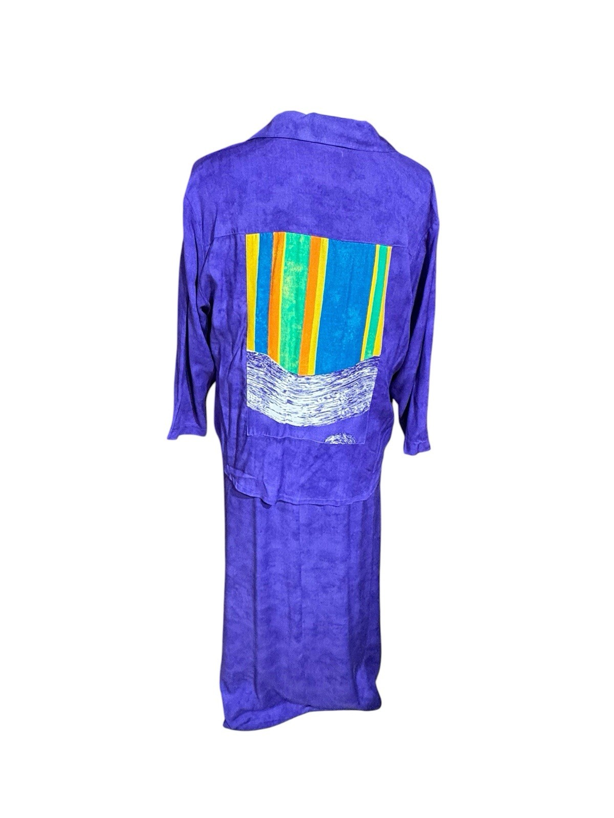 Vintage NINO WONG CA Long Maxi Dress And Shirt Set Purple Art USA Sz M Vacation