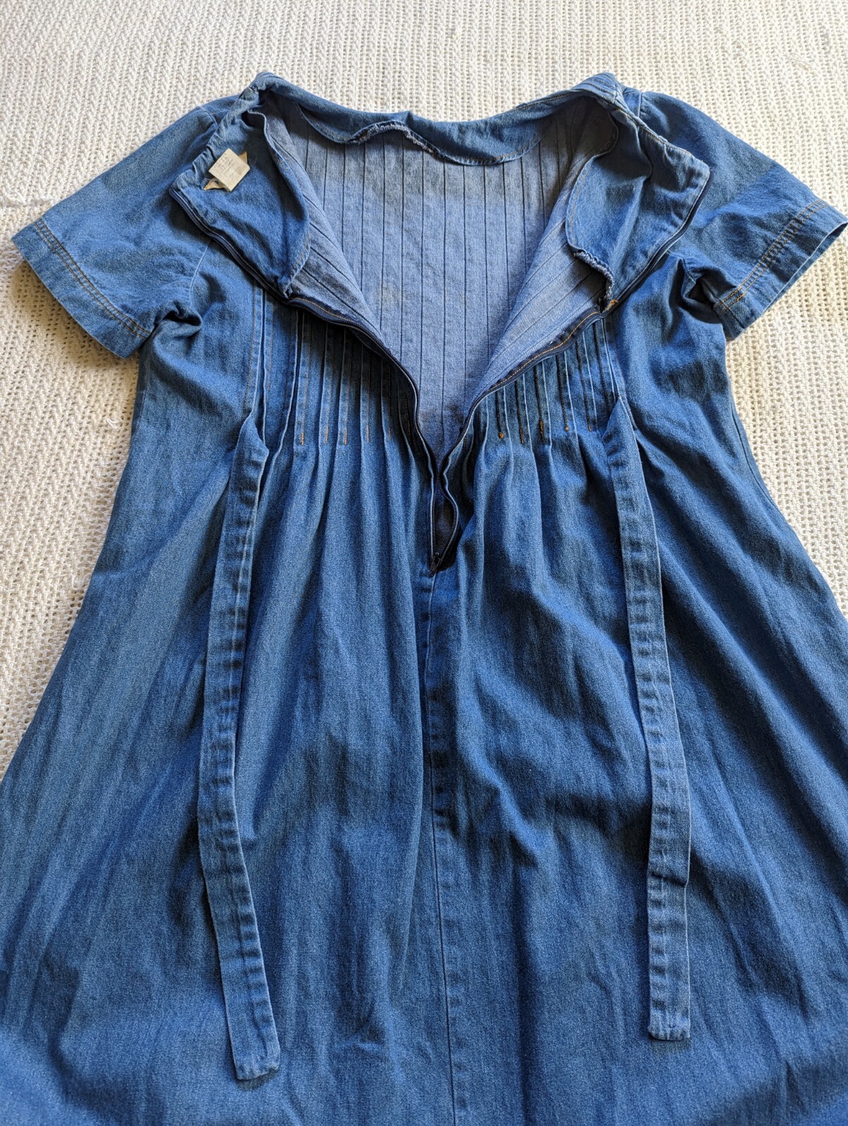 VTG Women’s Plus 16 Denim Dress Cottagecore Short Sleeve Pleated Northwest Blue