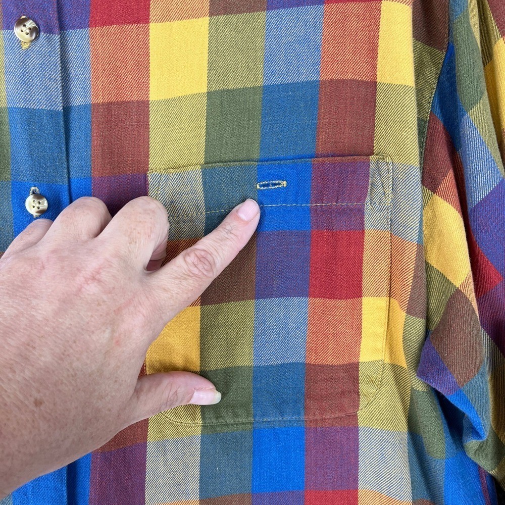 Theo Shirt Women M Vintage 90s Made In Korea Oversized Plaid Chest Pockets Woven