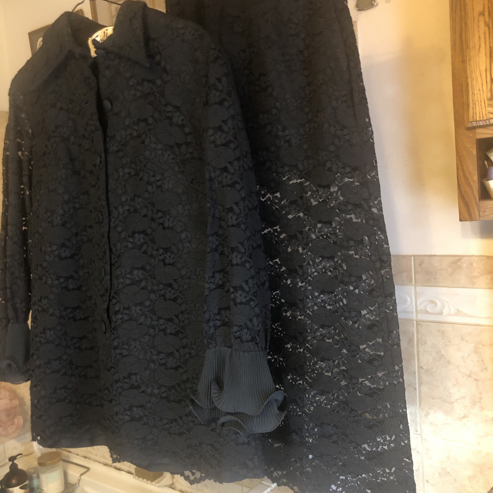 Vtg SO’DI Miami 1970’s Style Maxi Dress Two Pc Black Lace -Top & Skirt Size 6-8