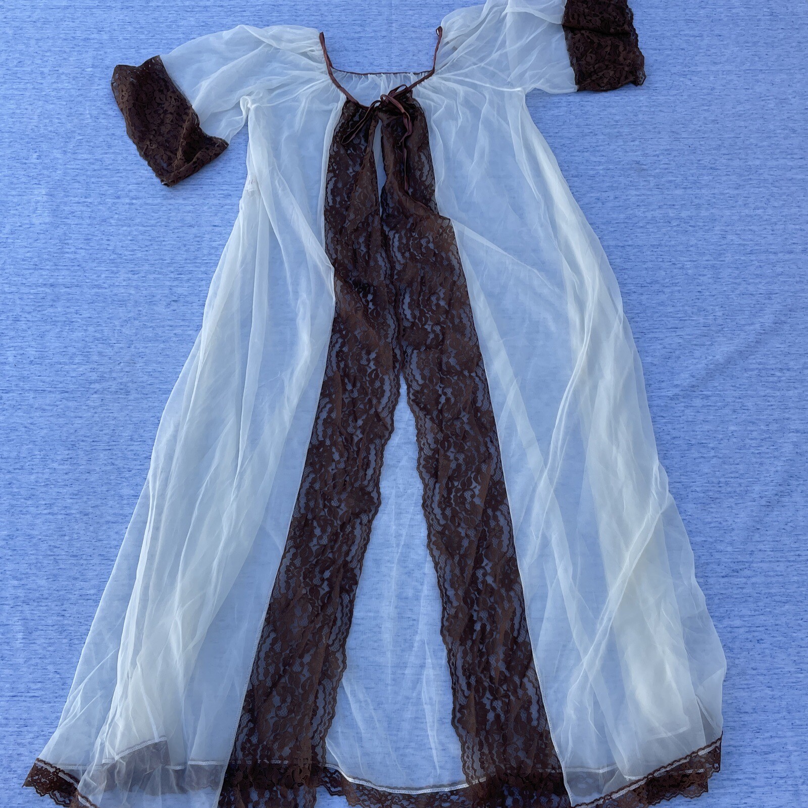 Vintage Jenelle of California Brown Beige Peignoir Robe Sheer Sexy M ❤️blt7m84
