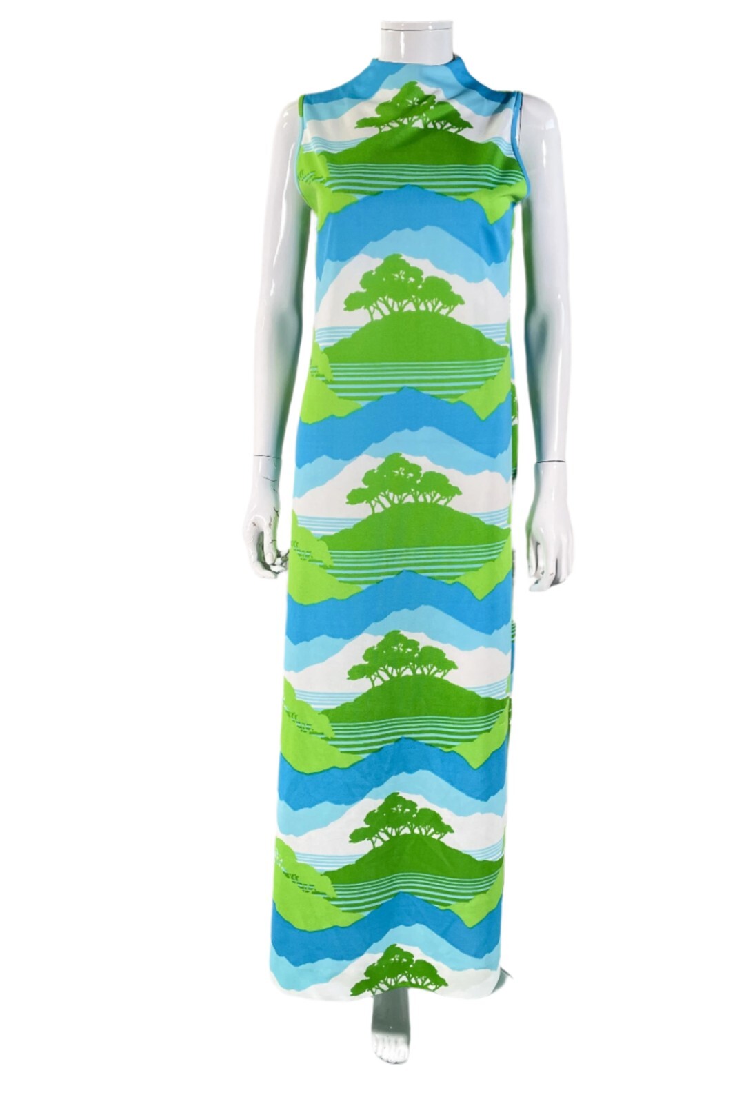 Vintage Maxi Dress Trees/Nature/Novelty Print, Bohemian Hippie Dress S