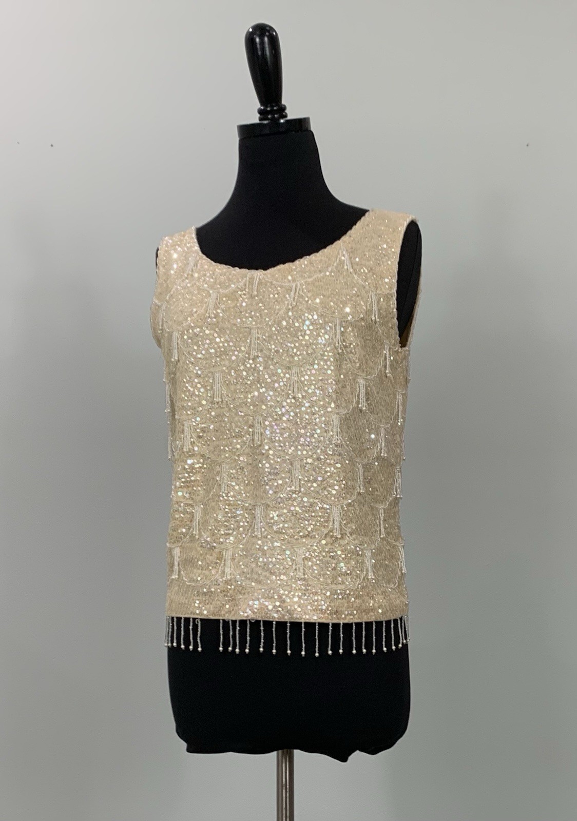 VTG Sparkle Sweater Top – Beads and Sequins Cream Off White – Holiday Party – M