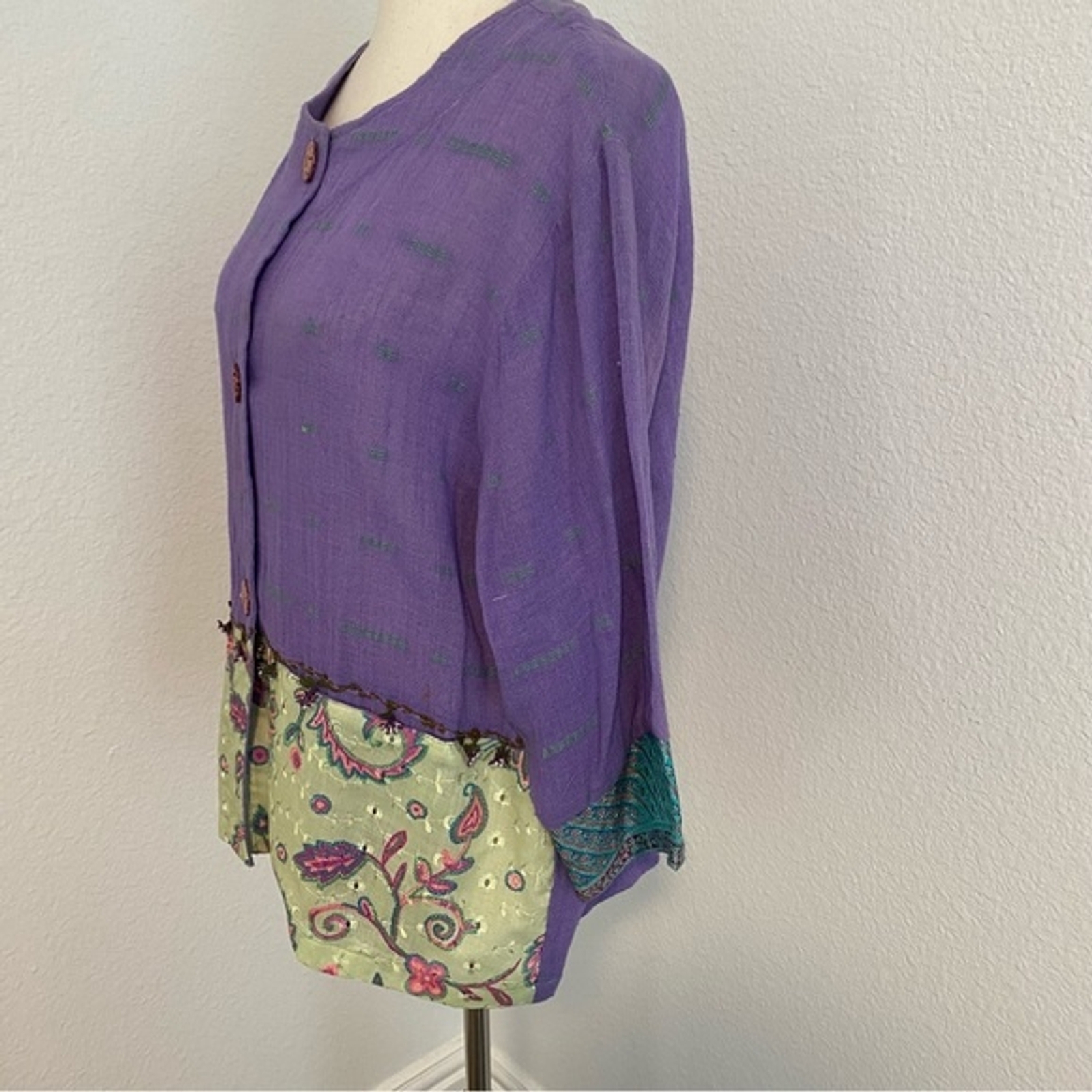 Veranda Wear Handwoven Guatemalen Purple Jkt Top Flower Buttons Cotton SZ L