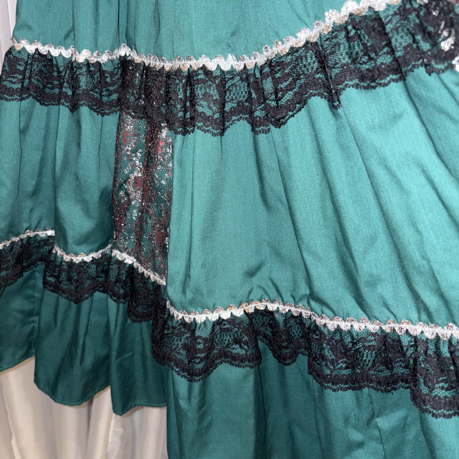 VTG Pete Bettina Green Silver Black Lace Square Dancing Dress Dance Rockabilly