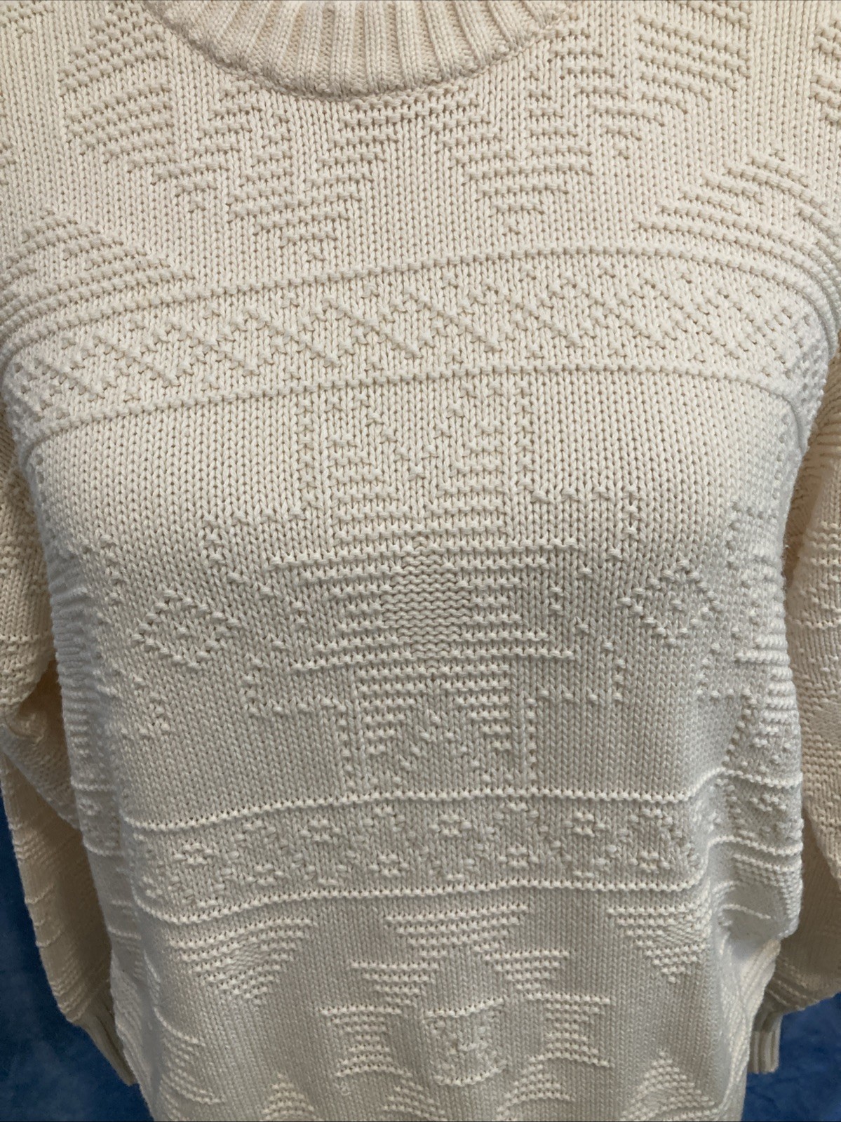 Vtg 80s 90s JH Collectibles Cream Textured Knit Crewneck Sweater Fisherman M