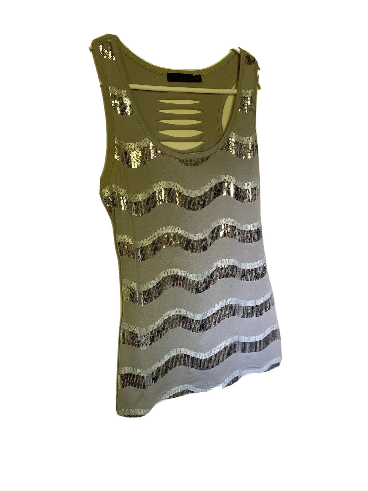 Vintage ( Y2K Cherrie ) Sequins Viscose Spandex Tank Top Size M Slits at back