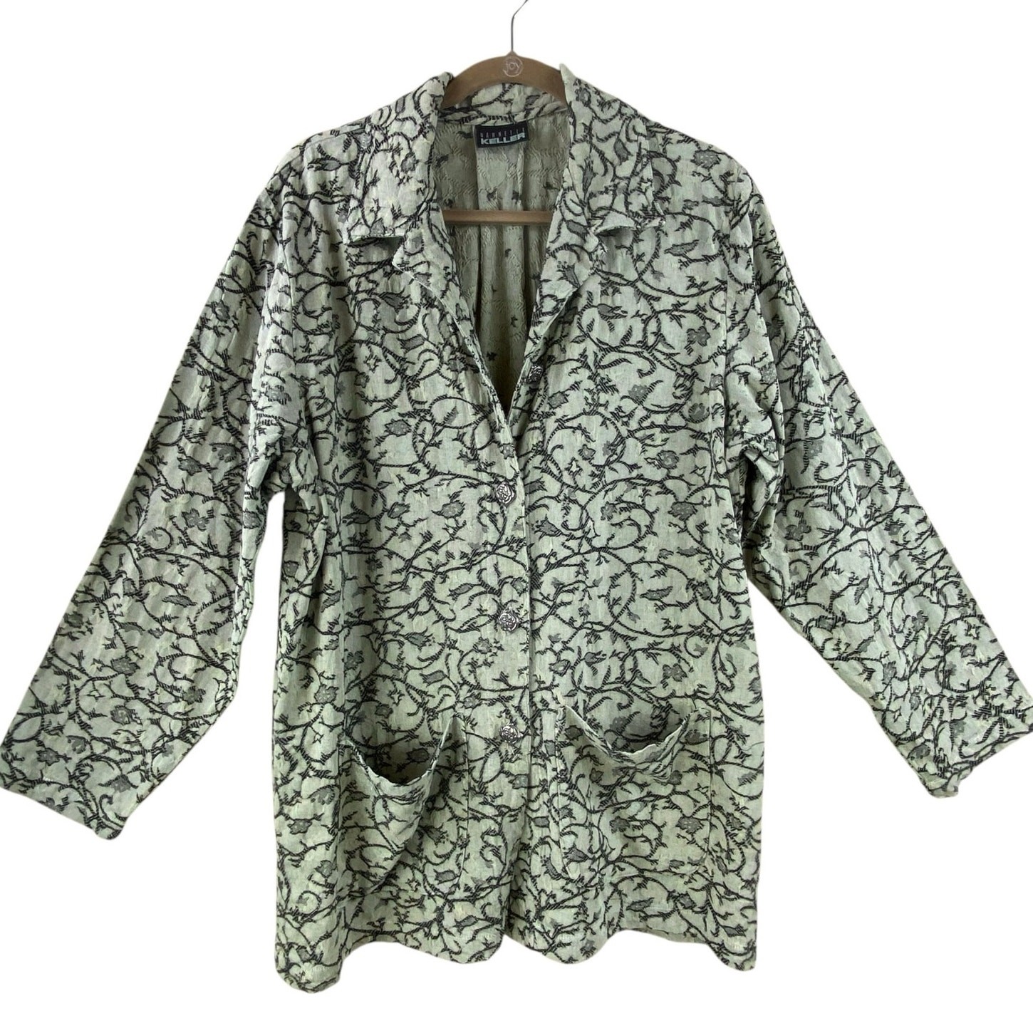 Vintage Nannette Keller Floral Jacket Size XL Buttons Romantic Art To Wear Boho