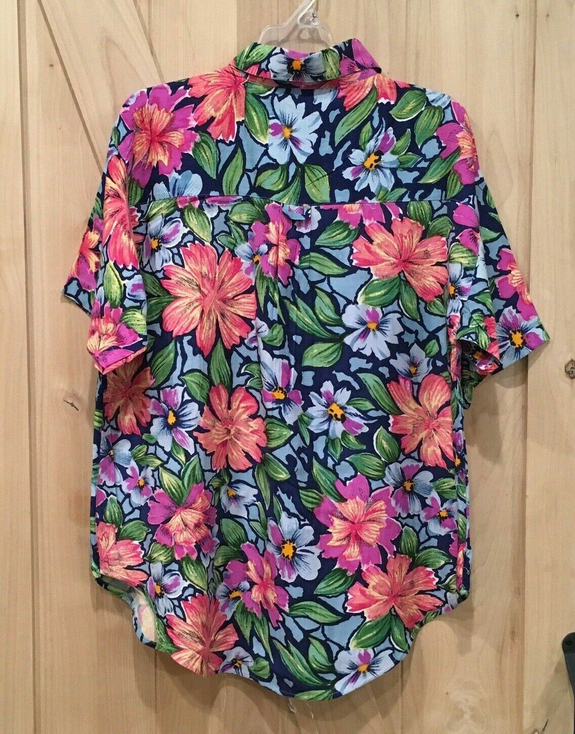 BONJOUR Vintage 90s Floral Flower Blouse Oversize Shirt Button Down Size M NOS