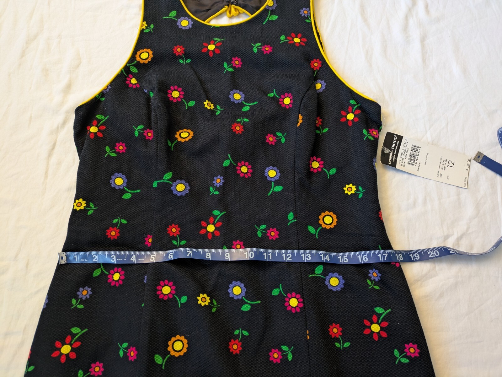 Vintage 90s Y2K Donna Ricco Retro Floral Sheath Dress Daisy Keyhole Back 12 HTF